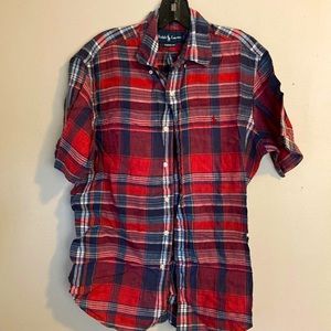 Ralph Lauren classic fit Shirt Mens Medium Linen Short Sleeve Button Up Multi